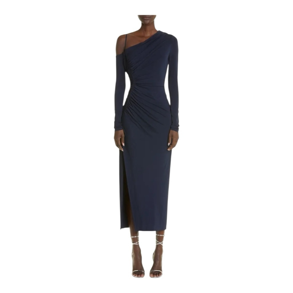 Jason Wu Collection Navy Blue Asymmetric Neck Long Sleeve Jersey Dress Size 10